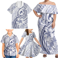 Hawaii Plumeria Lokelani Pikake Lei Family Matching Off Shoulder Maxi Dress and Hawaiian Shirt Navy Blue Polynesian Tattoo LT9 - Polynesian Pride
