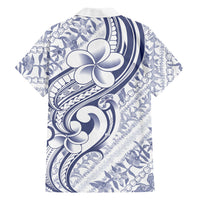 Hawaii Plumeria Lokelani Pikake Lei Family Matching Off Shoulder Short Dress and Hawaiian Shirt Navy Blue Polynesian Tattoo LT9 Dad's Shirt - Long Sleeve Navy Blue - Polynesian Pride
