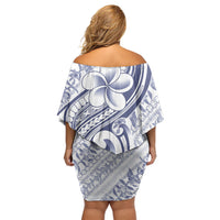 Hawaii Plumeria Lokelani Pikake Lei Family Matching Off Shoulder Short Dress and Hawaiian Shirt Navy Blue Polynesian Tattoo LT9 - Polynesian Pride