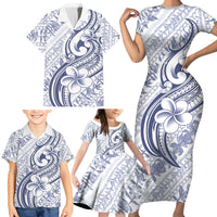 Hawaii Plumeria Lokelani Pikake Lei Family Matching Short Sleeve Bodycon Dress and Hawaiian Shirt Navy Blue Polynesian Tattoo LT9 - Polynesian Pride