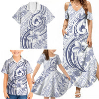 Hawaii Plumeria Lokelani Pikake Lei Family Matching Summer Maxi Dress and Hawaiian Shirt Navy Blue Polynesian Tattoo LT9 - Polynesian Pride