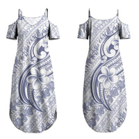 Hawaii Plumeria Lokelani Pikake Lei Family Matching Summer Maxi Dress and Hawaiian Shirt Navy Blue Polynesian Tattoo LT9 Mom's Dress Navy Blue - Polynesian Pride