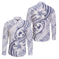 Hawaii Plumeria Lokelani Pikake Lei Family Matching Summer Maxi Dress and Hawaiian Shirt Navy Blue Polynesian Tattoo LT9 Dad's Shirt - Long Sleeve Navy Blue - Polynesian Pride