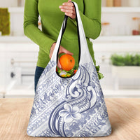 Hawaii Plumeria Lokelani Pikake Lei Grocery Bag Navy Blue Polynesian Tattoo