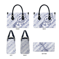 Hawaii Plumeria Lokelani Pikake Lei Leather Bag Navy Blue Polynesian Tattoo LT9 - Polynesian Pride
