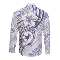 Hawaii Plumeria Lokelani Pikake Lei Long Sleeve Button Shirt Navy Blue Polynesian Tattoo