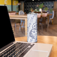 Hawaii Plumeria Lokelani Pikake Lei Skinny Tumbler Navy Blue Polynesian Tattoo