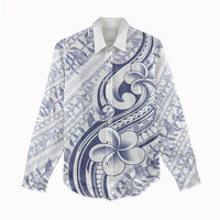 Hawaii Plumeria Lokelani Pikake Lei Women Casual Shirt Navy Blue Polynesian Tattoo