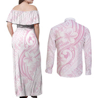 Hawaii Plumeria Lokelani Pikake Lei Couples Matching Off Shoulder Maxi Dress and Long Sleeve Button Shirt Poni Mama Polynesian Tattoo LT9 - Polynesian Pride