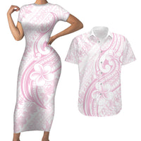 Hawaii Plumeria Lokelani Pikake Lei Couples Matching Short Sleeve Bodycon Dress and Hawaiian Shirt Poni Mama Polynesian Tattoo LT9 Pink - Polynesian Pride