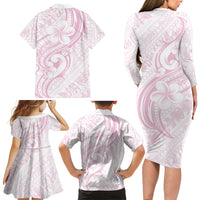 Hawaii Plumeria Lokelani Pikake Lei Family Matching Long Sleeve Bodycon Dress and Hawaiian Shirt Poni Mama Polynesian Tattoo LT9 Mom's Dress Pink - Polynesian Pride