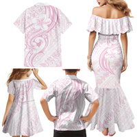 Hawaii Plumeria Lokelani Pikake Lei Family Matching Mermaid Dress and Hawaiian Shirt Poni Mama Polynesian Tattoo LT9 Mom's Dress Pink - Polynesian Pride