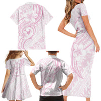 Hawaii Plumeria Lokelani Pikake Lei Family Matching Short Sleeve Bodycon Dress and Hawaiian Shirt Poni Mama Polynesian Tattoo LT9 Mom's Dress Pink - Polynesian Pride