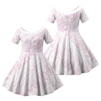 Hawaii Plumeria Lokelani Pikake Lei Family Matching Short Sleeve Bodycon Dress and Hawaiian Shirt Poni Mama Polynesian Tattoo LT9 Daughter's Dress Pink - Polynesian Pride