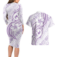 Hawaii Plumeria Lokelani Pikake Lei Couples Matching Long Sleeve Bodycon Dress and Hawaiian Shirt Poni Polynesian Tattoo LT9 - Polynesian Pride