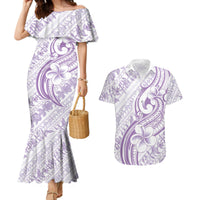 Hawaii Plumeria Lokelani Pikake Lei Couples Matching Mermaid Dress and Hawaiian Shirt Poni Polynesian Tattoo LT9 Purple - Polynesian Pride