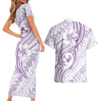 Hawaii Plumeria Lokelani Pikake Lei Couples Matching Short Sleeve Bodycon Dress and Hawaiian Shirt Poni Polynesian Tattoo LT9 - Polynesian Pride