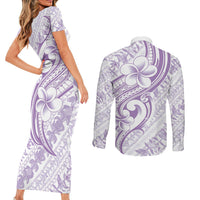 Hawaii Plumeria Lokelani Pikake Lei Couples Matching Short Sleeve Bodycon Dress and Long Sleeve Button Shirt Poni Polynesian Tattoo LT9 - Polynesian Pride