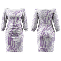 Hawaii Plumeria Lokelani Pikake Lei Family Matching Off The Shoulder Long Sleeve Dress and Hawaiian Shirt Poni Polynesian Tattoo LT9 Mom's Dress Purple - Polynesian Pride