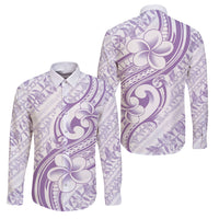 Hawaii Plumeria Lokelani Pikake Lei Family Matching Off The Shoulder Long Sleeve Dress and Hawaiian Shirt Poni Polynesian Tattoo LT9 Dad's Shirt - Long Sleeve Purple - Polynesian Pride