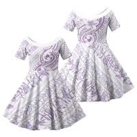 Hawaii Plumeria Lokelani Pikake Lei Family Matching Off The Shoulder Long Sleeve Dress and Hawaiian Shirt Poni Polynesian Tattoo LT9 Daughter's Dress Purple - Polynesian Pride