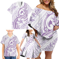 Hawaii Plumeria Lokelani Pikake Lei Family Matching Off Shoulder Short Dress and Hawaiian Shirt Poni Polynesian Tattoo LT9 - Polynesian Pride