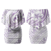 Hawaii Plumeria Lokelani Pikake Lei Family Matching Off Shoulder Short Dress and Hawaiian Shirt Poni Polynesian Tattoo LT9 Mom's Dress Purple - Polynesian Pride