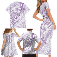 Hawaii Plumeria Lokelani Pikake Lei Family Matching Short Sleeve Bodycon Dress and Hawaiian Shirt Poni Polynesian Tattoo LT9 Mom's Dress Purple - Polynesian Pride