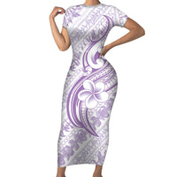 Hawaii Plumeria Lokelani Pikake Lei Short Sleeve Bodycon Dress Poni Polynesian Tattoo LT9 Long Dress Purple - Polynesian Pride