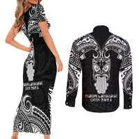 New Zealand Te Reo Maori Couples Matching Short Sleeve Bodycon Dress and Long Sleeve Button Shirts Kia Kaha Maori Language Week Black Style LT9 - Polynesian Pride