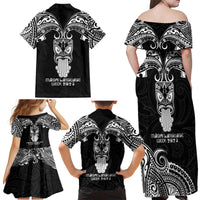 New Zealand Te Reo Maori Family Matching Off Shoulder Maxi Dress and Hawaiian Shirt Kia Kaha Maori Language Week Black Style LT9 - Polynesian Pride