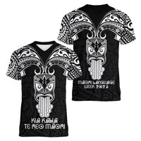 New Zealand Te Reo Maori Women V Neck T Shirt Kia Kaha Maori Language Week Black Style LT9 - Polynesian Pride
