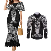 Personalised New Zealand Te Reo Maori Couples Matching Mermaid Dress and Long Sleeve Button Shirts Kia Kaha Maori Language Week Black Style LT9 Black - Polynesian Pride