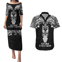 Personalised New Zealand Te Reo Maori Couples Matching Puletasi Dress and Hawaiian Shirt Kia Kaha Maori Language Week Black Style LT9 Black - Polynesian Pride