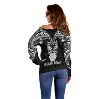 Personalised New Zealand Te Reo Maori Off Shoulder Sweater Kia Kaha Maori Language Week Black Style LT9 - Polynesian Pride