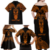 Personalised New Zealand Te Reo Maori Family Matching Off Shoulder Maxi Dress and Hawaiian Shirt Kia Kaha Maori Language Week Gold Style LT9 - Polynesian Pride