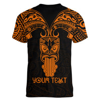 Personalised New Zealand Te Reo Maori Women V Neck T Shirt Kia Kaha Maori Language Week Gold Style LT9 - Polynesian Pride