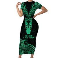 Personalised New Zealand Te Reo Maori Family Matching Short Sleeve Bodycon Dress and Hawaiian Shirt Kia Kaha Maori Language Week Green Style LT9 Mom's Dress Green - Polynesian Pride