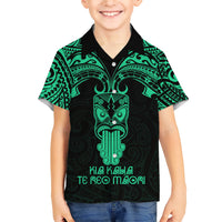 Personalised New Zealand Te Reo Maori Family Matching Short Sleeve Bodycon Dress and Hawaiian Shirt Kia Kaha Maori Language Week Green Style LT9 Son's Shirt Green - Polynesian Pride