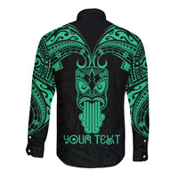 Personalised New Zealand Te Reo Maori Long Sleeve Button Shirt Kia Kaha Maori Language Week Green Style LT9 - Polynesian Pride