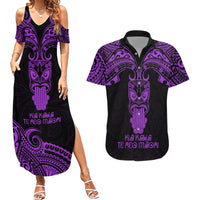 Personalised New Zealand Te Reo Maori Couples Matching Summer Maxi Dress and Hawaiian Shirt Kia Kaha Maori Language Week Purple Style LT9 Purple - Polynesian Pride