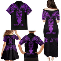 Personalised New Zealand Te Reo Maori Family Matching Puletasi Dress and Hawaiian Shirt Kia Kaha Maori Language Week Purple Style LT9 - Polynesian Pride