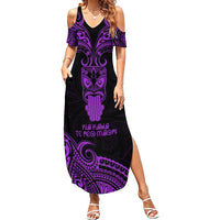 Personalised New Zealand Te Reo Maori Summer Maxi Dress Kia Kaha Maori Language Week Purple Style LT9 Women Purple - Polynesian Pride