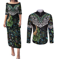Personalised Maori Manaia Couples Matching Puletasi and Long Sleeve Button Shirt New Zealand Tribal Hei Matau Papua Shell LT9 Green - Polynesian Pride