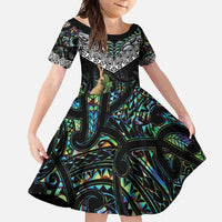 Personalised Maori Manaia Family Matching Long Sleeve Bodycon Dress and Hawaiian Shirt New Zealand Tribal Hei Matau Papua Shell LT9 Daughter's Dress Green - Polynesian Pride