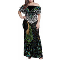 Personalised Maori Manaia Family Matching Off Shoulder Maxi Dress and Hawaiian Shirt New Zealand Tribal Hei Matau Papua Shell