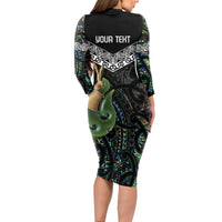 Personalised Maori Manaia Long Sleeve Bodycon Dress New Zealand Tribal Hei Matau Papua Shell LT9 - Polynesian Pride
