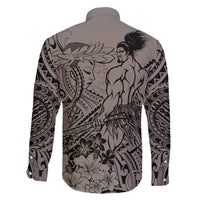 Beauty and The Warrior Polynesian Valentine Family Matching Off Shoulder Long Sleeve Dress and Hawaiian Shirt Hibiscus FLowers Brown Style LT9 - Polynesian Pride