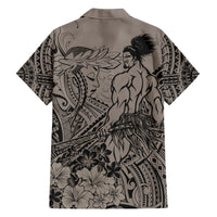 Beauty and The Warrior Polynesian Valentine Family Matching Short Sleeve Bodycon Dress and Hawaiian Shirt Hibiscus FLowers Brown Style LT9 - Polynesian Pride