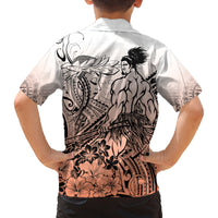 Beauty and The Warrior Polynesian Valentine Family Matching Long Sleeve Bodycon Dress and Hawaiian Shirt Hibiscus FLowers Orange Style LT9 - Polynesian Pride